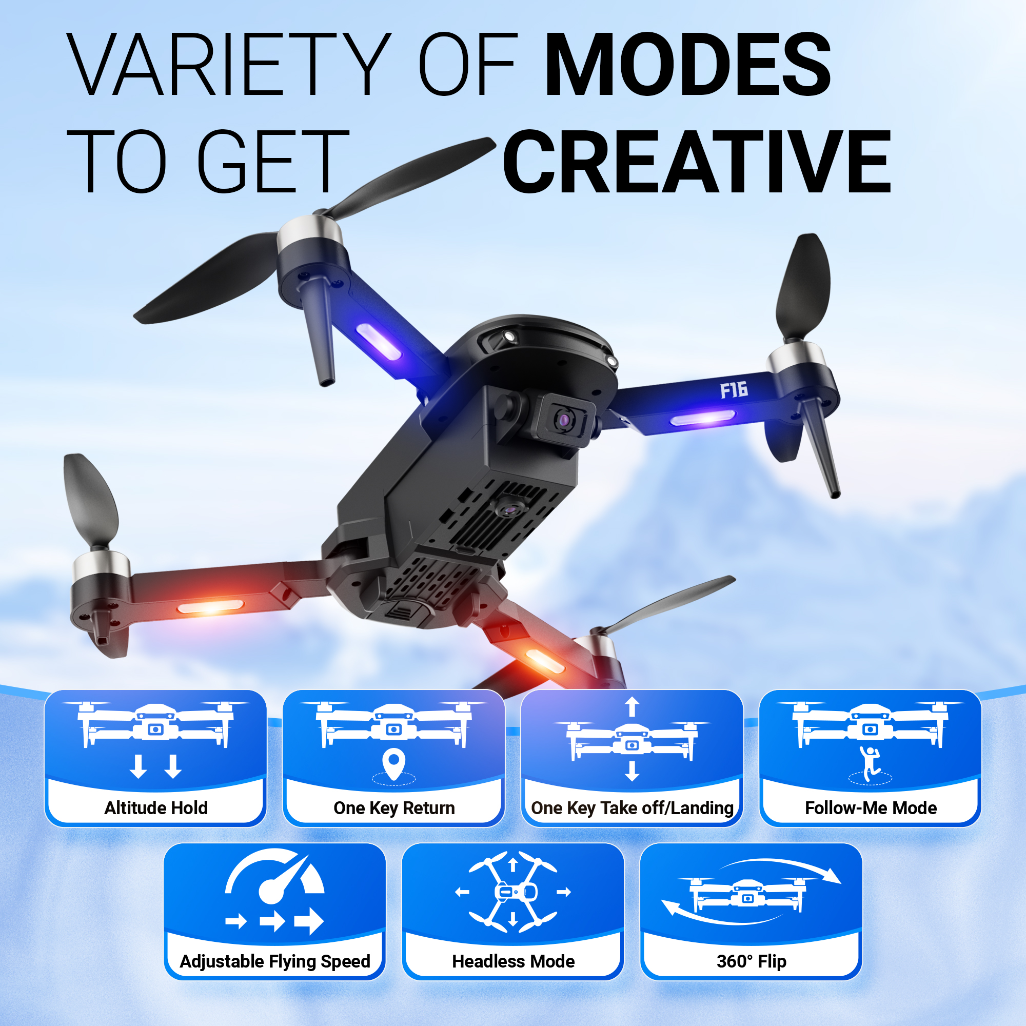 Contixo F16 Stunt Drone - 1080P HD Camera, Foldable Design, Wi-Fi FPV, 16-Min Flight - 2024