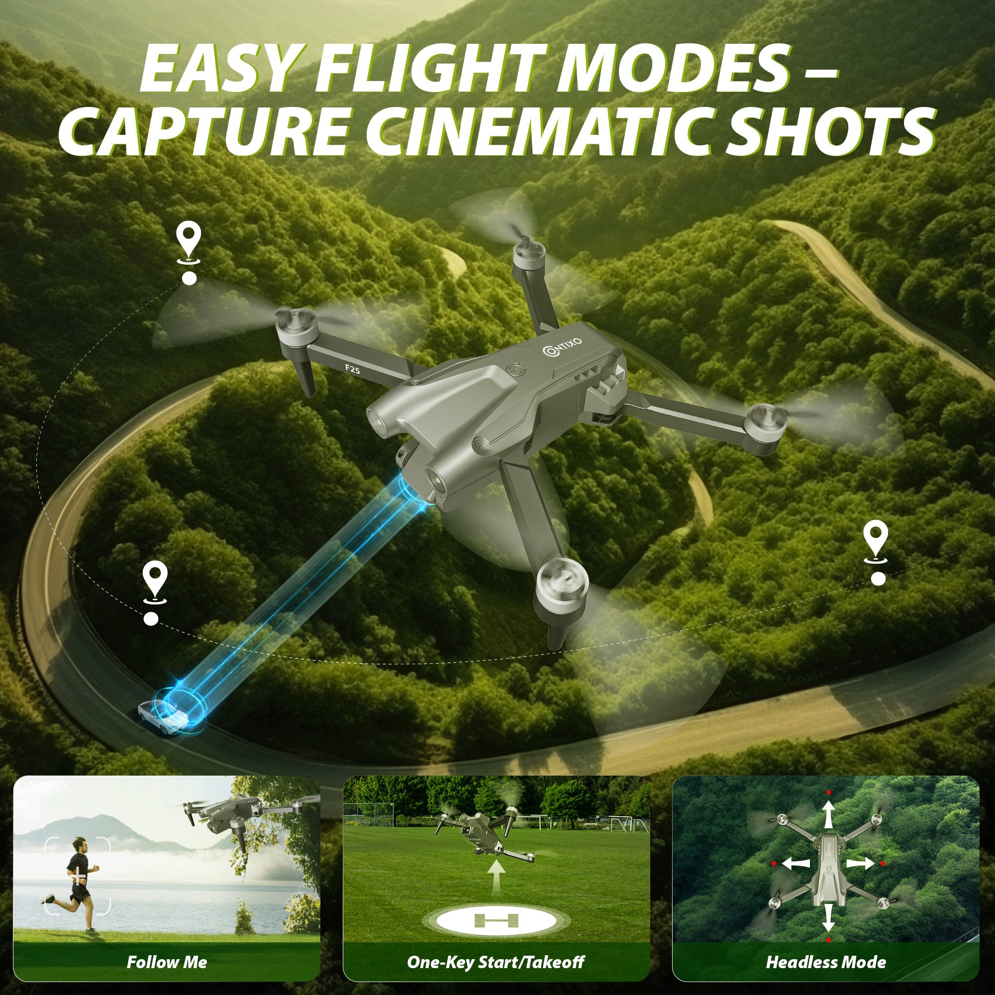 Contixo F25 Mini Drone - 1080p FHD Camera, GPS, 4.3- FPV Screen, Smart Flight Modes, Brushless Motors, Auto Return, FAA-Exempt,